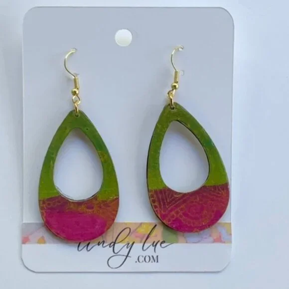 Hand Crafted  Colorful  Abstract Mixed-media Paper Earrings Lightweight - Picture 3 of 10